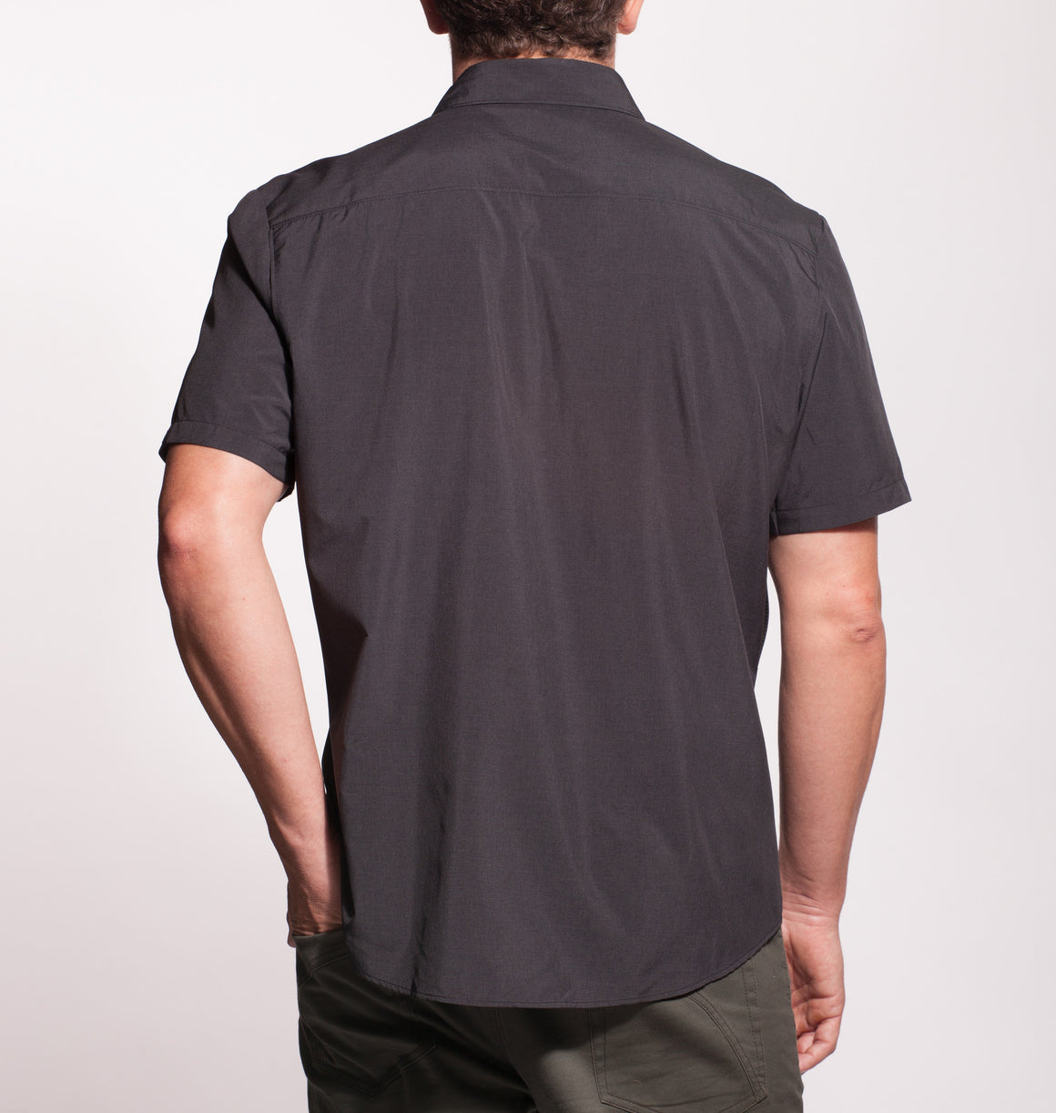 short sleeve gun metal black front view