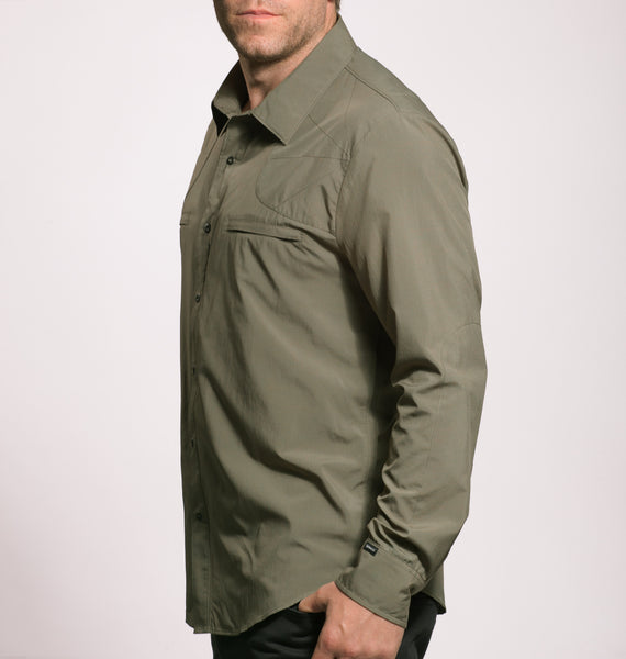 Long sleeve OD green side view