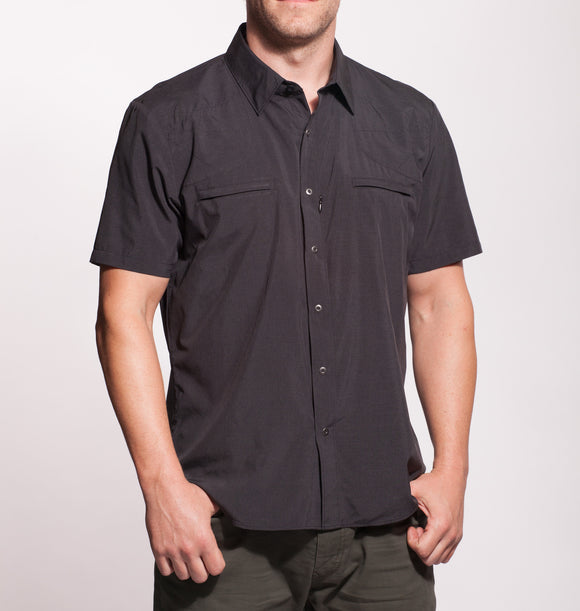 short sleeve gun metal black front view